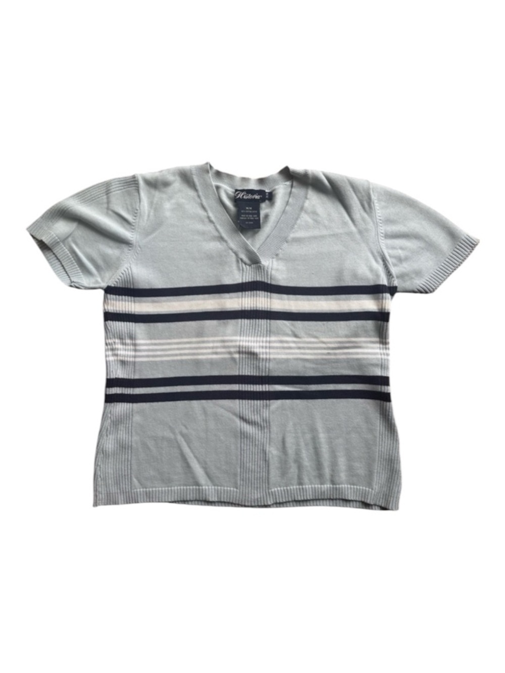 Vintage Historia Y2K Blue Cotton Knit Baby Tee Retro Short Sleeve Top Striped